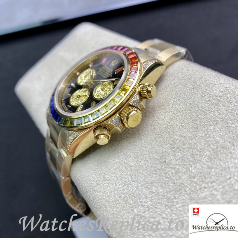 Swiss Rolex Daytona 116598RBOW Replica Yellow Gold strap 40MM - WatchesReplica.is