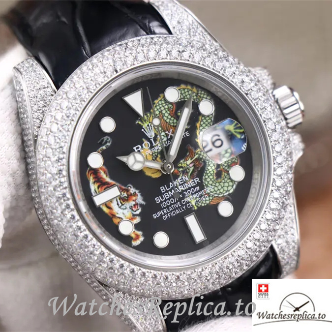 Swiss Rolex Submariner Replica Leather strap 40MM - WatchesReplica.is