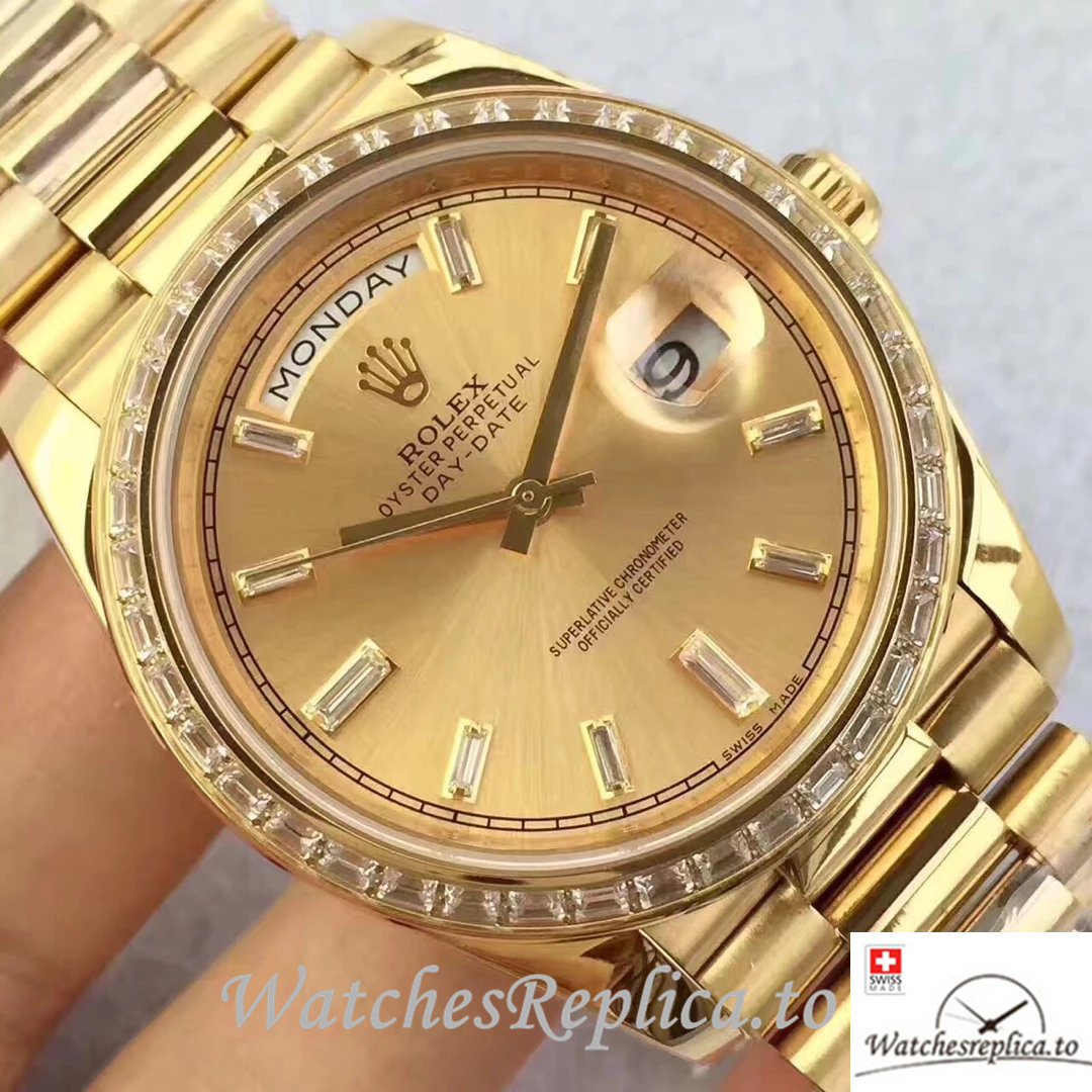Swiss Rolex Day-Date Replica 228398 Yellow Gold strap 40MM - WatchesReplica.is