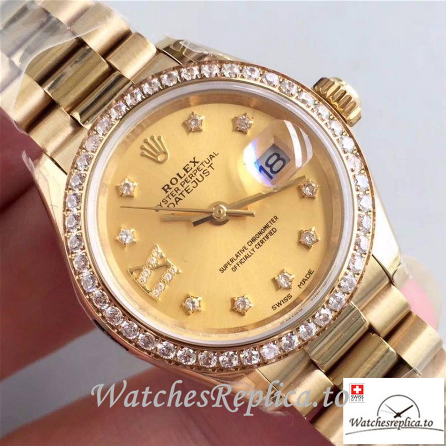Swiss Rolex Datejust Replica 279138 Yellow Gold Dial 28MM - WatchesReplica.is