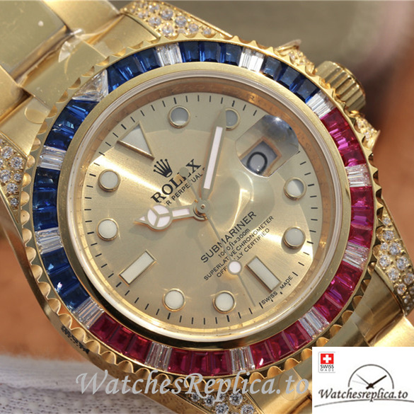 Swiss Rolex Submariner Replica 116618LN-97208 Yellow Gold strap 40MM - WatchesReplica.is