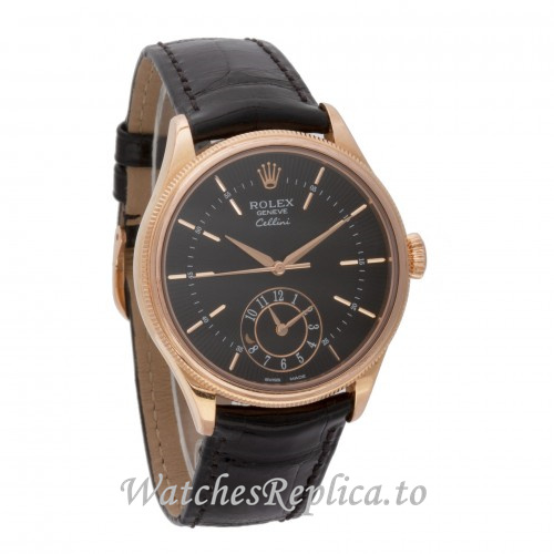 Replica Rolex Cellini 50525bkbk 39MM Leather strap Mens Watch - WatchesReplica.is