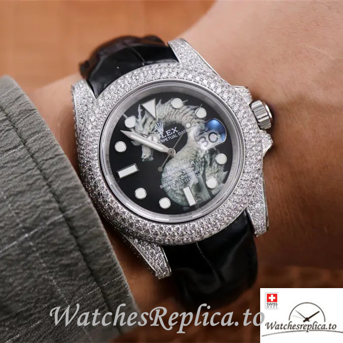 Swiss Rolex Submariner Replica Leather strap 40MM - WatchesReplica.is