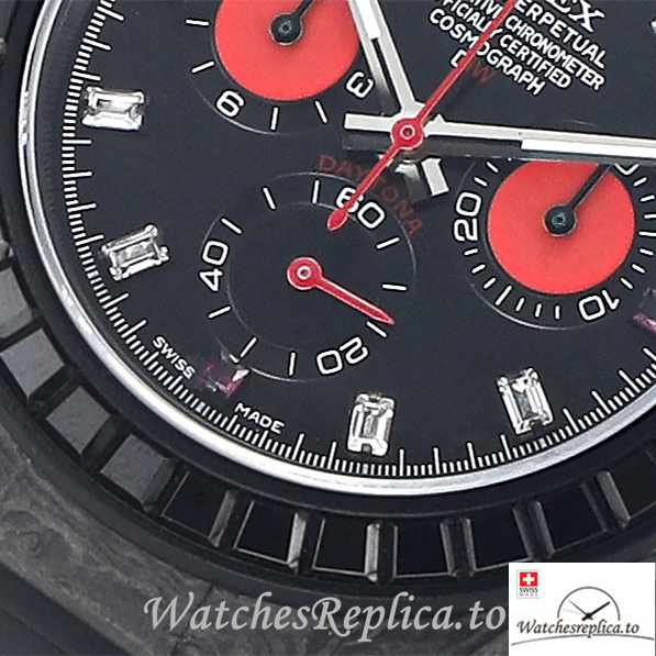 Swiss Rolex Daytona Replica Black Rubber strap 40MM Black Dial - WatchesReplica.is