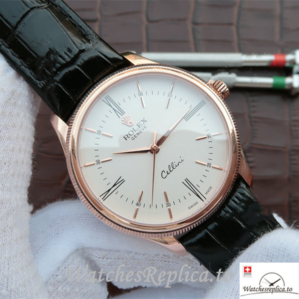 Swiss Rolex Cellini 50505-0020 Leather strap 39MM - WatchesReplica.is