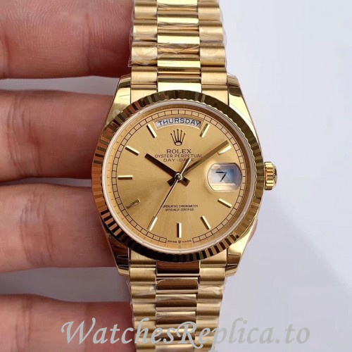 Swiss Rolex Day Date Replica 128238 Yellow Gold strap 36MM - WatchesReplica.is