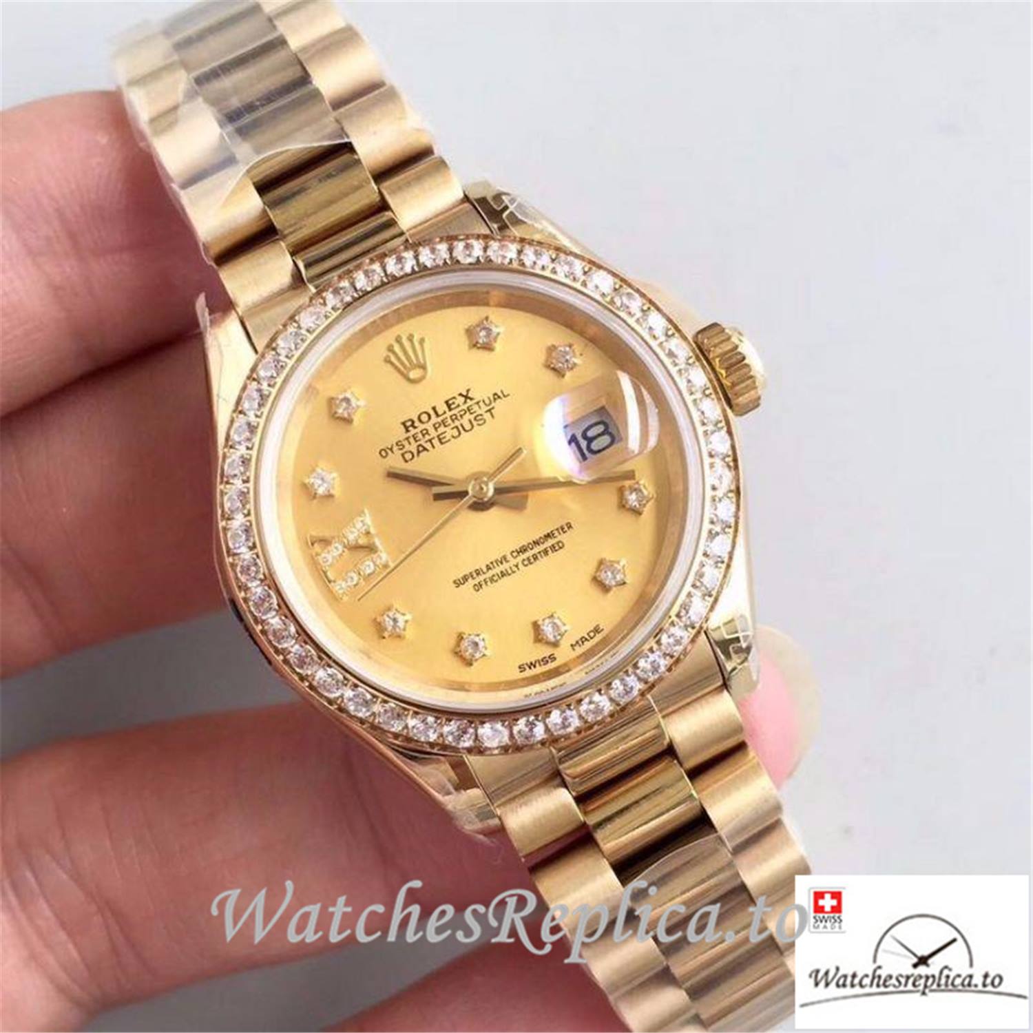 Swiss Rolex Datejust Replica 279138 Yellow Gold Dial 28MM - WatchesReplica.is