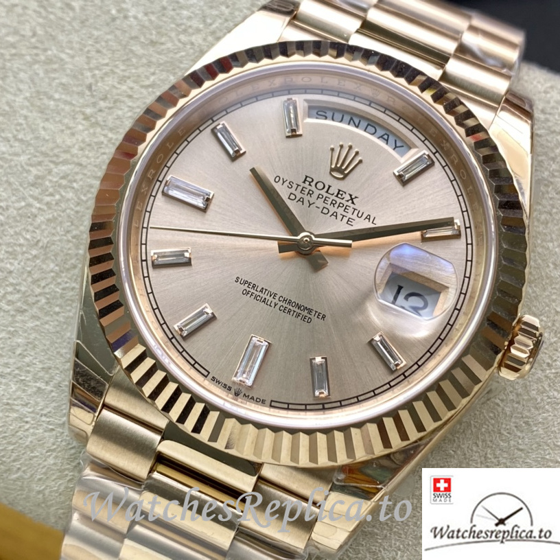 Swiss Rolex Day Date Replica 228235 Rose Gold strap 40MM - WatchesReplica.is