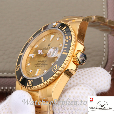 Swiss Rolex Submariner Replica 116618 Yellow Gold strap 40MM - WatchesReplica.is