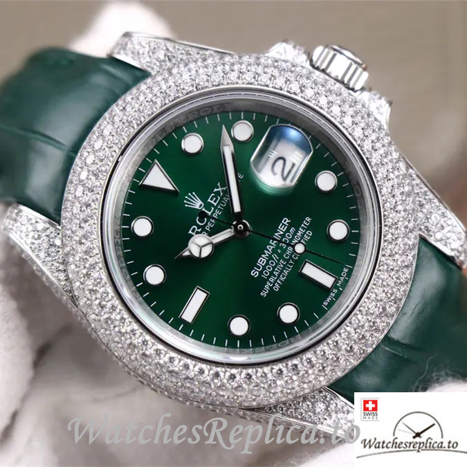 Swiss Rolex Submariner Replica Leather strap 40MM - WatchesReplica.is