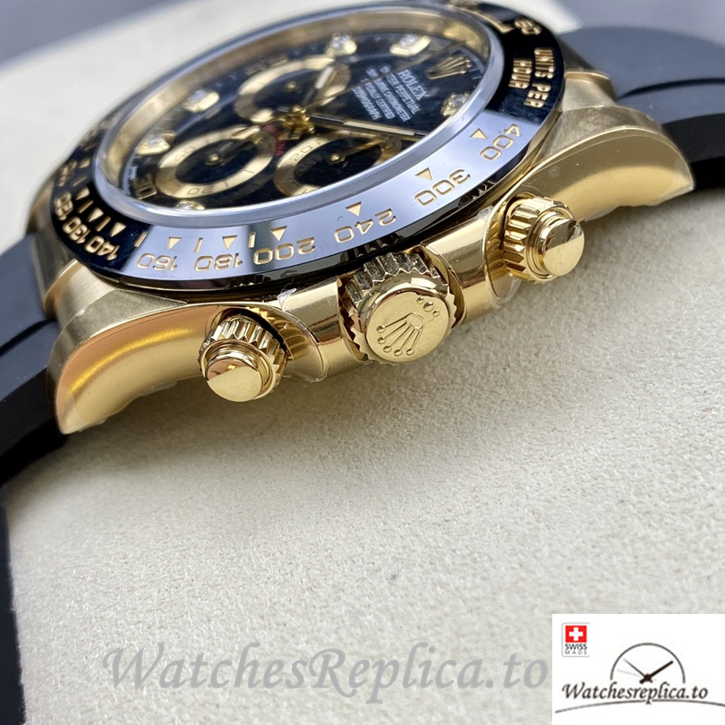 Swiss Rolex Daytona Replica Rubber strap 40MM Diamonds Mareks Yellow Gold Case - WatchesReplica.is