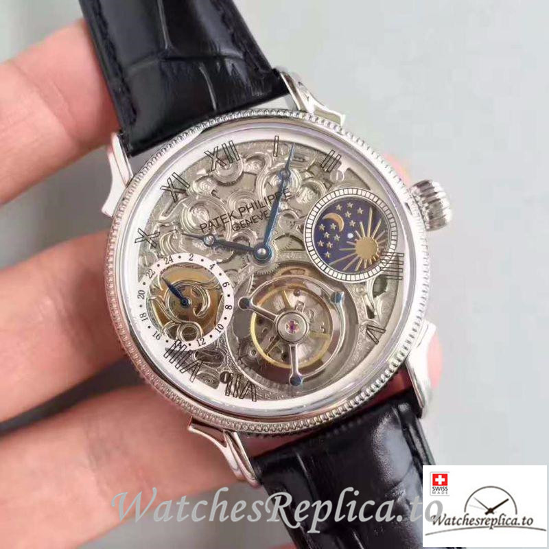 Swiss Patek Philippe Tourbillon Replica Silver Bezel 42MM - WatchesReplica.is