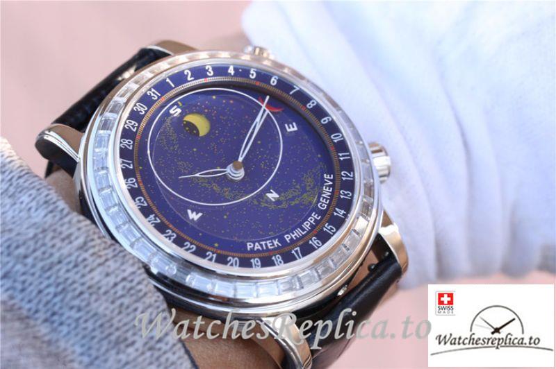 Swiss Patek Philippe Grand Complications Sky Moon Celestial Replica 6102P-001 Black Strap 43MM - WatchesReplica.is