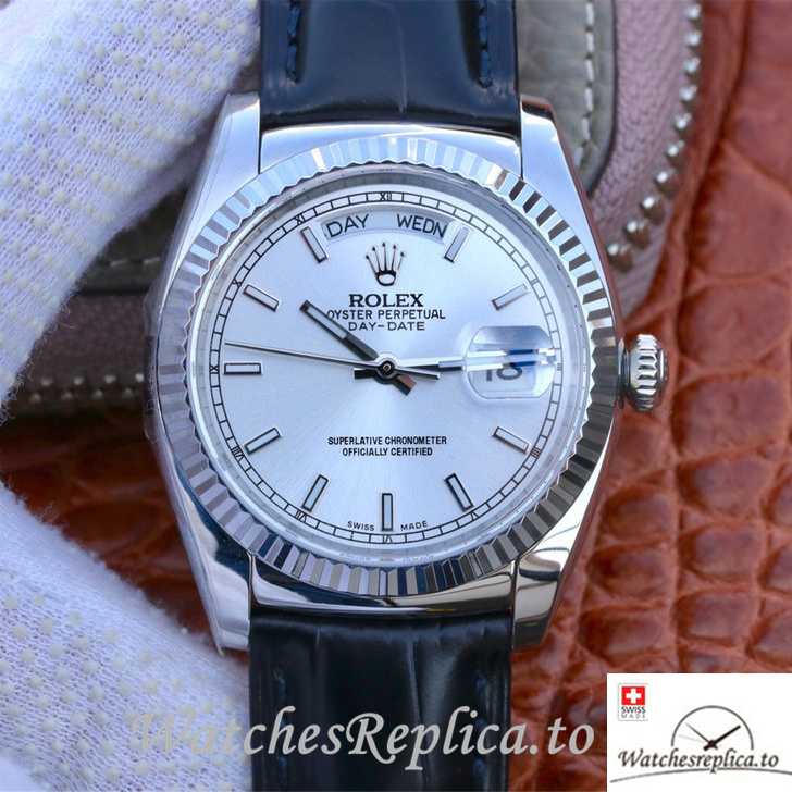 Swiss Rolex Day-Date Replica 118139 Leather strap 36MM - WatchesReplica.is