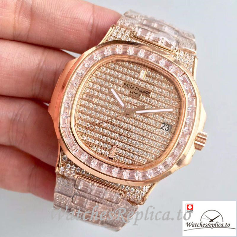 Swiss Patek Philippe Nautilus Jumbo Replica 5719/1G-001 001 Diamonds Strap 40MM - WatchesReplica.is
