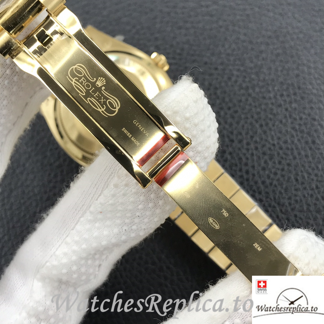 Swiss Rolex Day Date Replica 128238 Yellow Gold strap 36MM Green Dial - WatchesReplica.is
