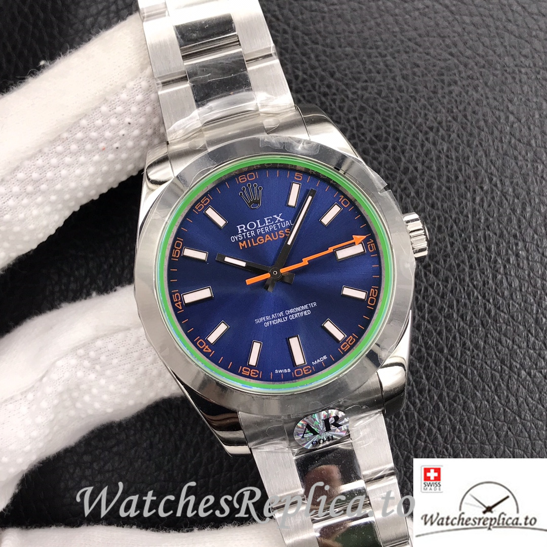 Swiss Rolex Milgauss Replica Stainless steel strap 40MM Blue Dial - WatchesReplica.is