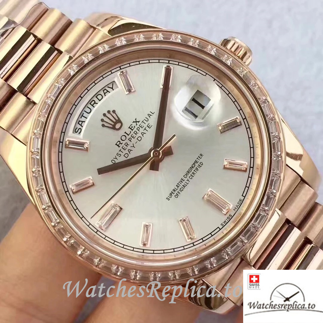 Swiss Rolex Day-Date Replica 228345 Rose Gold strap 40MM - WatchesReplica.is