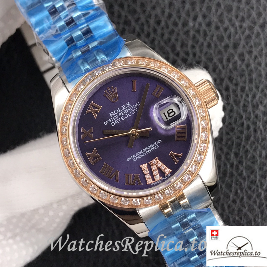 Swiss Rolex Datejust Replica 279174 Stainless steel strap 28MM Purple Dial Diamonds - WatchesReplica.is