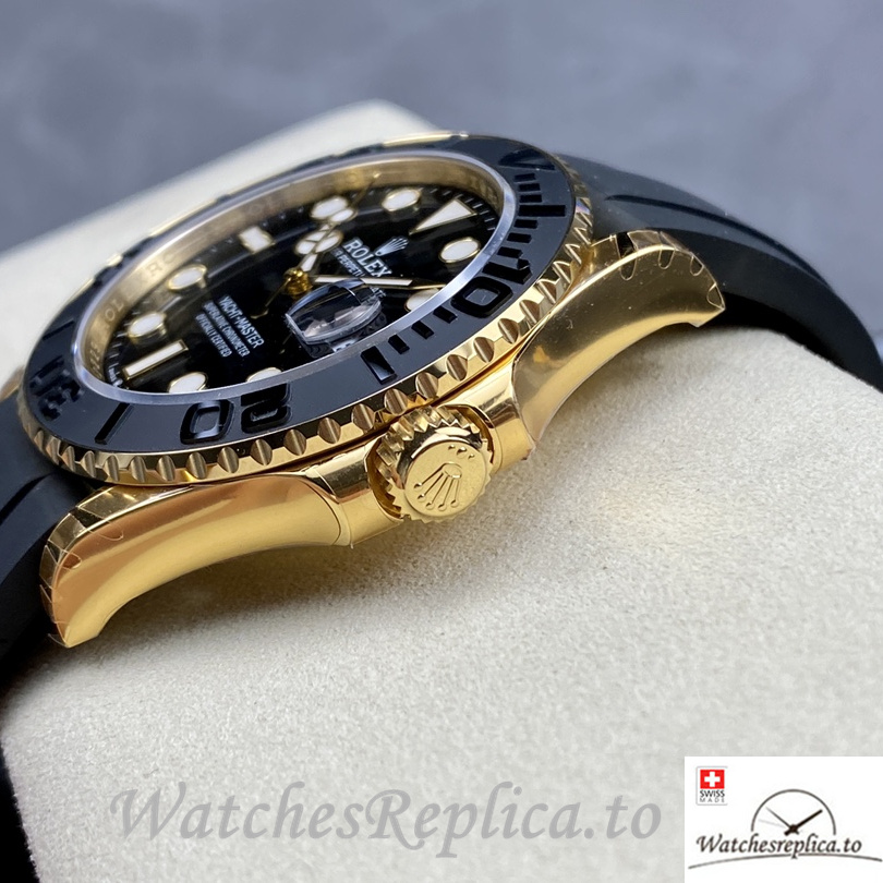 Swiss Rolex Yacht Master Replica Rubber strap 42MM Yellow Gold Case - WatchesReplica.is