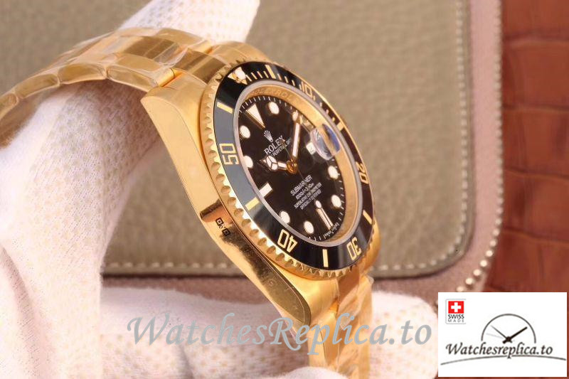 Swiss Rolex Submariner Date Replica 116618LN Gold Strap 40MM - WatchesReplica.is