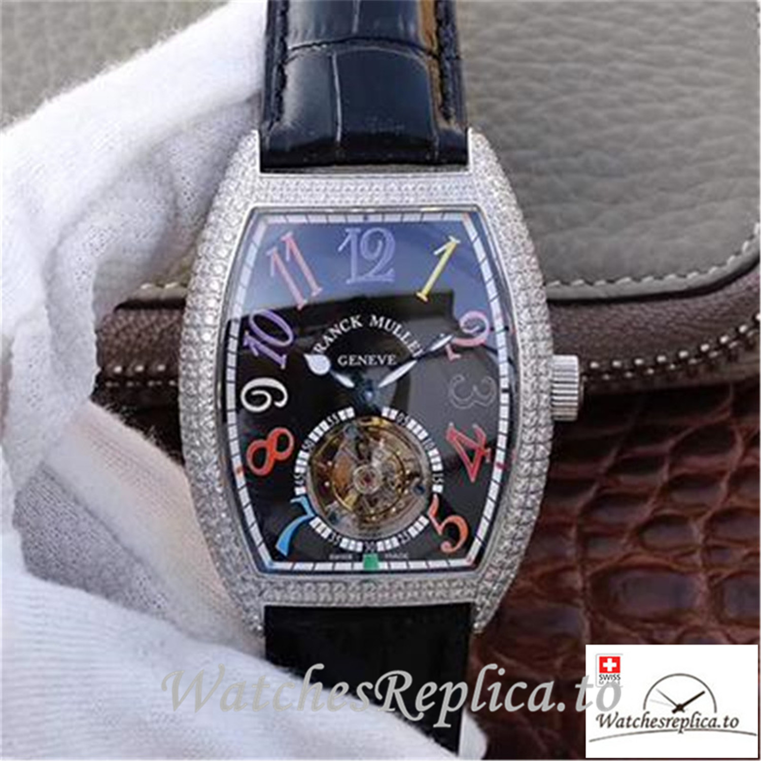Swiss Franck Muller Crazy Color Dreams Tourbillon Replica Diamonds Bezel 39.5 MM×55.3 MM - WatchesReplica.is