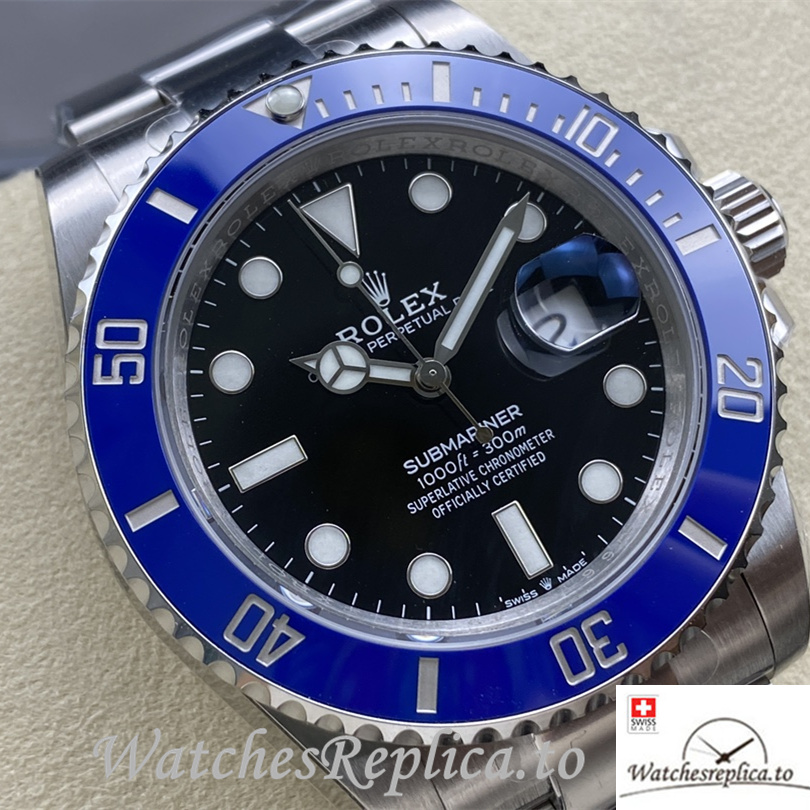 Swiss Rolex Submariner Replica Stainless steel strap 41MM Black Dial Blue Case - WatchesReplica.is