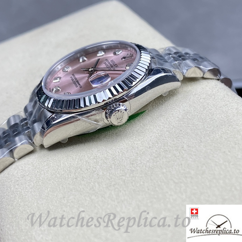 Swiss Rolex Datejust Replica Stainless steel strap 31MM Pink Dial Diamonds Marks - WatchesReplica.is