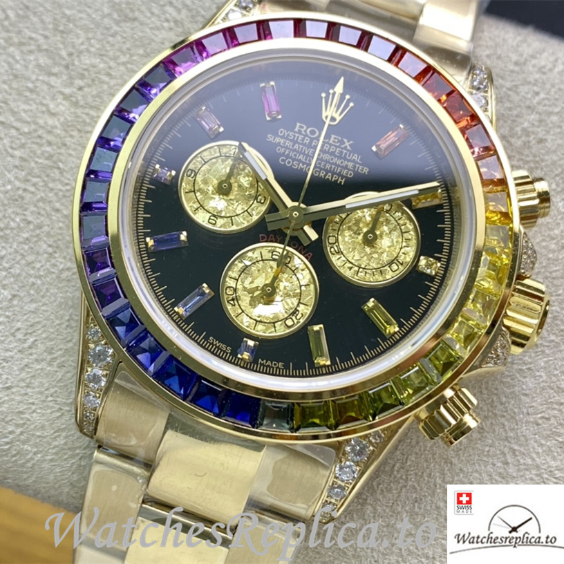 Swiss Rolex Daytona 116598RBOW Replica Yellow Gold strap 40MM - WatchesReplica.is
