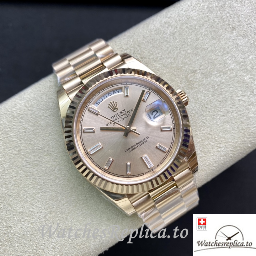 Swiss Rolex Day Date Replica 228235 Rose Gold strap 40MM - WatchesReplica.is