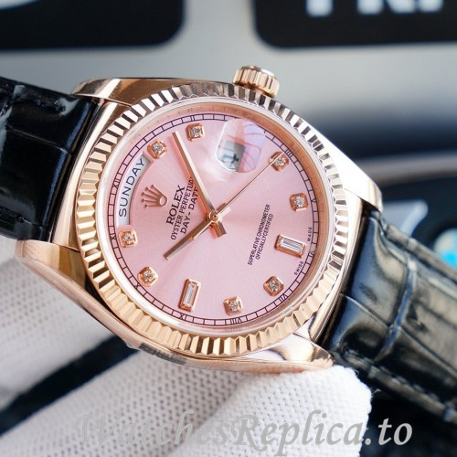 Swiss Rolex Day Date Replica 118139 Leather strap 36MM - WatchesReplica.is