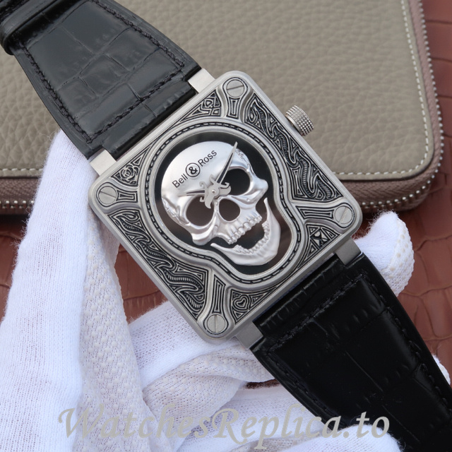 Bell Ross Replica Aviation BR01 Leather strap 46MM - WatchesReplica.is