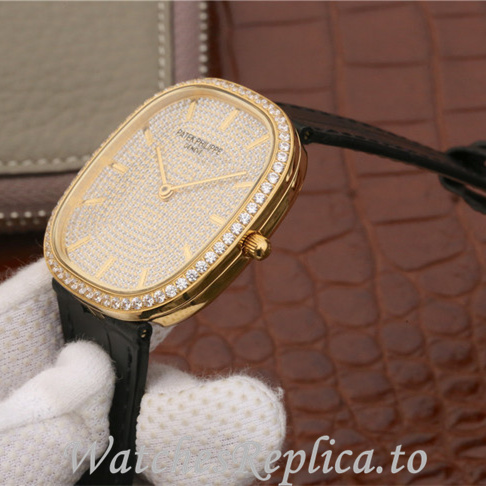 Patek Philippe Replica Golden Ellipse Leather strap 39.5MM - WatchesReplica.is