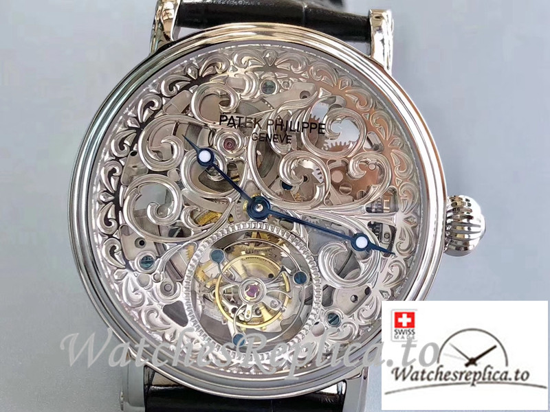Swiss Patek Philippe Tourbillon Replica Black Strap 42MM - WatchesReplica.is