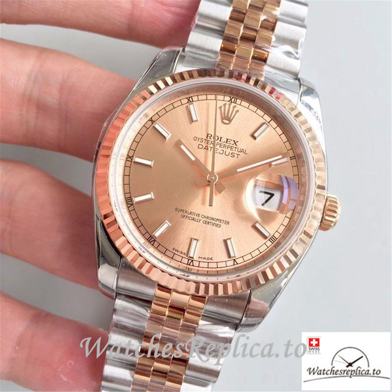 Swiss Rolex Datejust Replica 116234 002 Rose Gold Dial 36MM - WatchesReplica.is