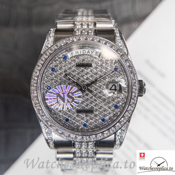 Swiss Rolex Day Date Replica Stainless steel strap 40MM - WatchesReplica.is