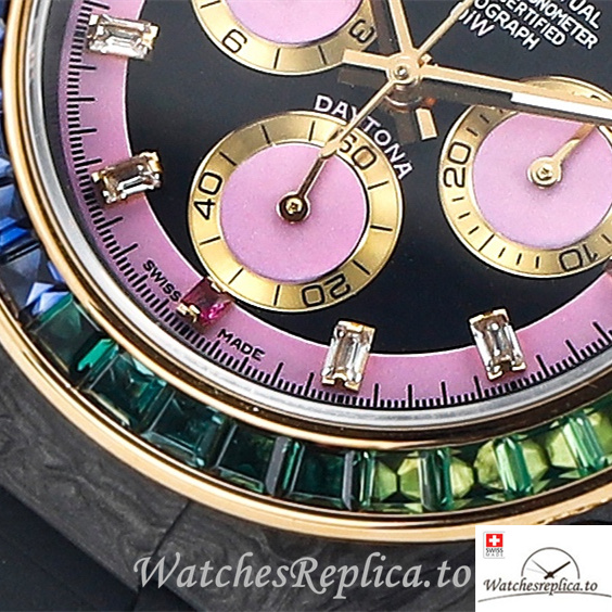 Swiss Rolex Daytona Replica Black Rubber strap 40MM Pink Dial - WatchesReplica.is