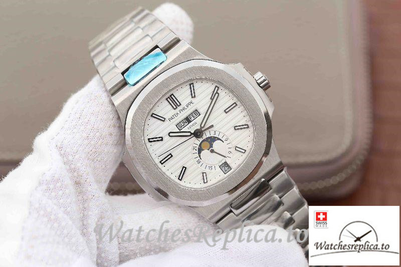 Swiss Patek Philippe Nautilus Annual Calendar Moonpha Replica 5726/1A-010 Stick Markers 40MM - WatchesReplica.is