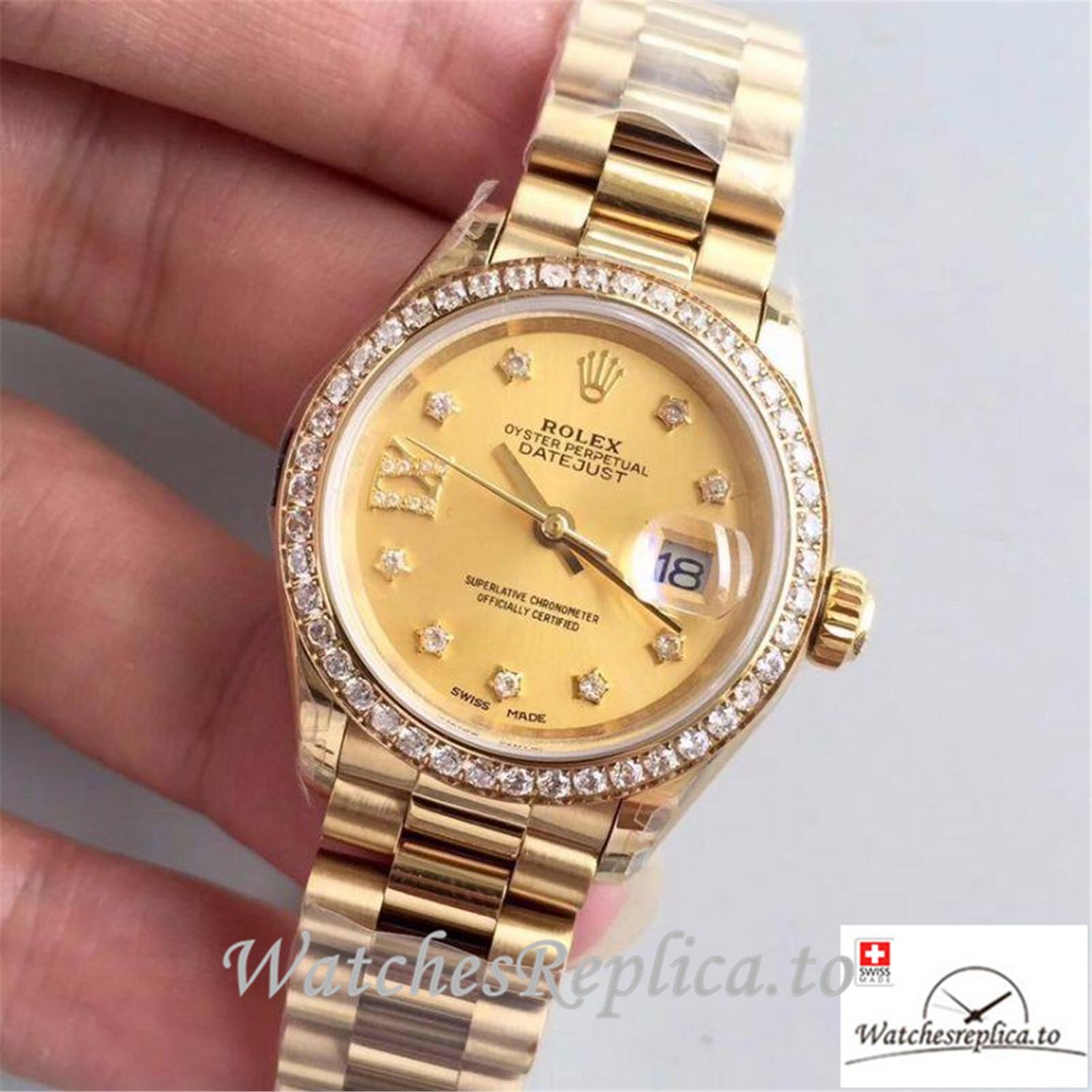 Swiss Rolex Datejust Replica 279138 Yellow Gold Dial 28MM - WatchesReplica.is