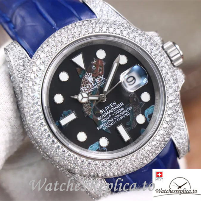 Swiss Rolex Submariner Replica Leather strap 40MM - WatchesReplica.is