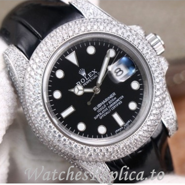 Swiss Rolex Submariner Replica Leather strap 40MM - WatchesReplica.is