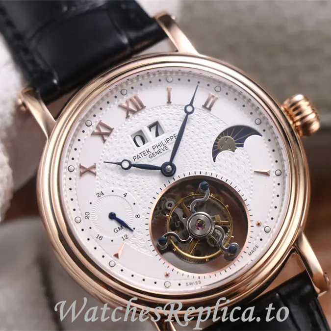 Patek Philippe Replica Complications Leather Rubber strap 42MM - WatchesReplica.is