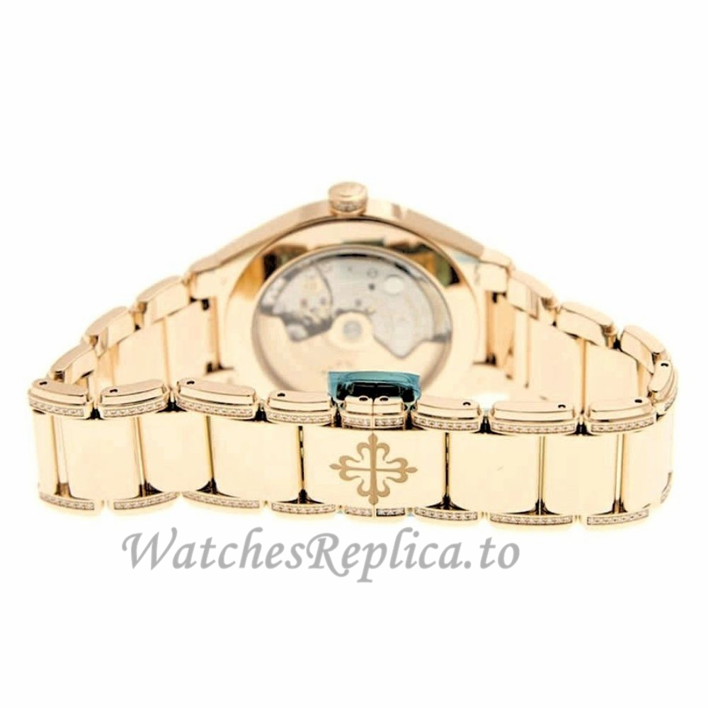 Patek Philippe Replica Twenty 4 Rose Gold Silver Diamond 36MM Watch 73001200R001 - WatchesReplica.is