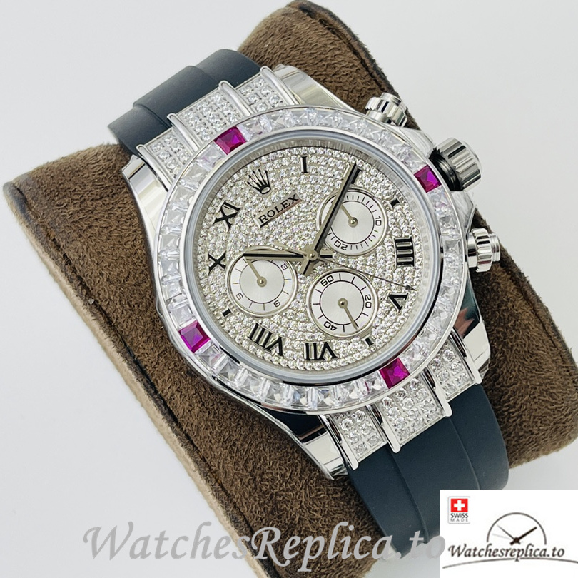 Swiss Rolex Daytona Replica 116599 Rubber strap 40MM Diamonds Dial Red - WatchesReplica.is