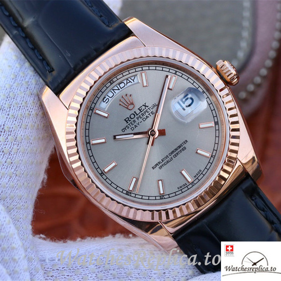 Swiss Rolex Day-Date Replica 118135 Leather strap 36MM - WatchesReplica.is