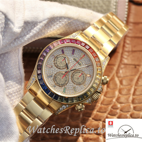 Swiss Rolex Daytona Replica 116598RBOW Yellow Gold strap 40MM - WatchesReplica.is
