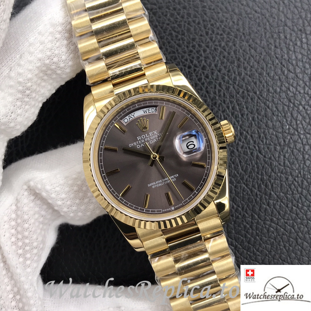 Swiss Rolex Day Date Replica 128238 Yellow Gold strap 36MM - WatchesReplica.is