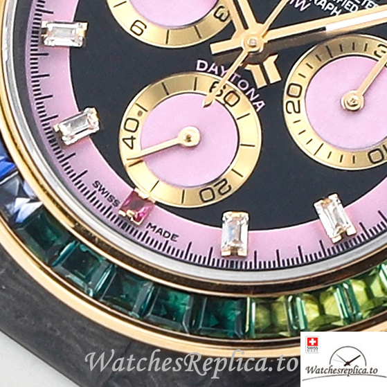 Swiss Rolex Daytona Replica White Rubber strap 40MM Pink Dial - WatchesReplica.is