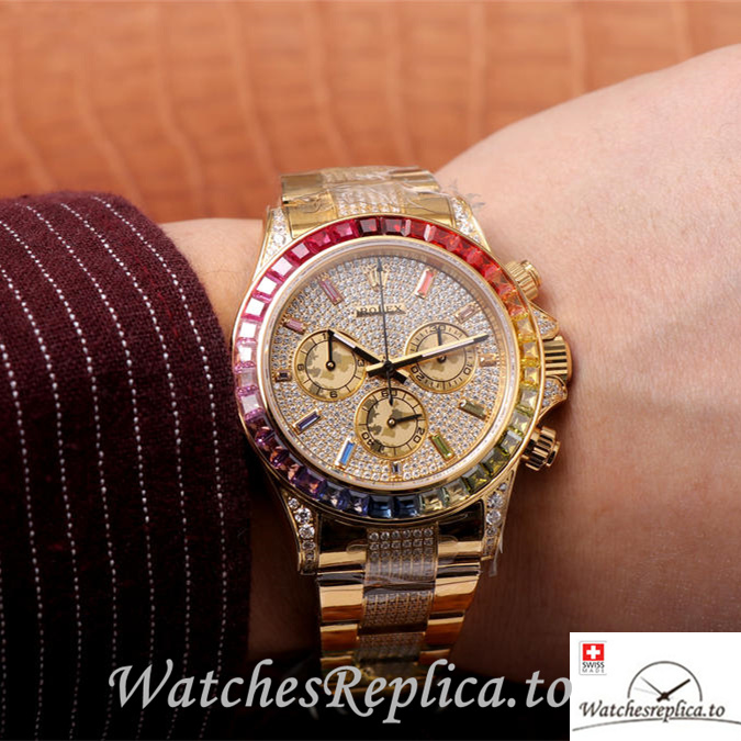 Swiss Rolex Daytona Replica 116598RBOW Yellow Gold strap 40MM - WatchesReplica.is