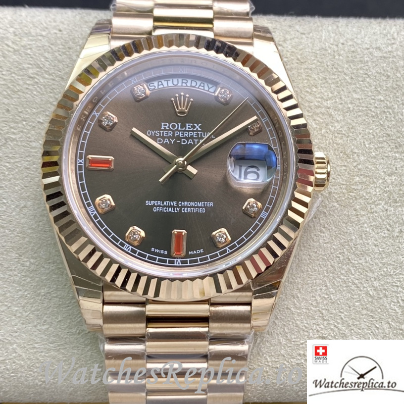 Swiss Rolex Day Date Replica 218235 Rose Gold strap 40MM - WatchesReplica.is